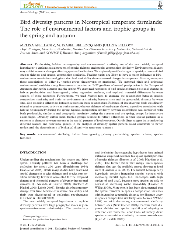 (PDF) Bird diversity patterns in Neotropical temperate farmlands: The ...