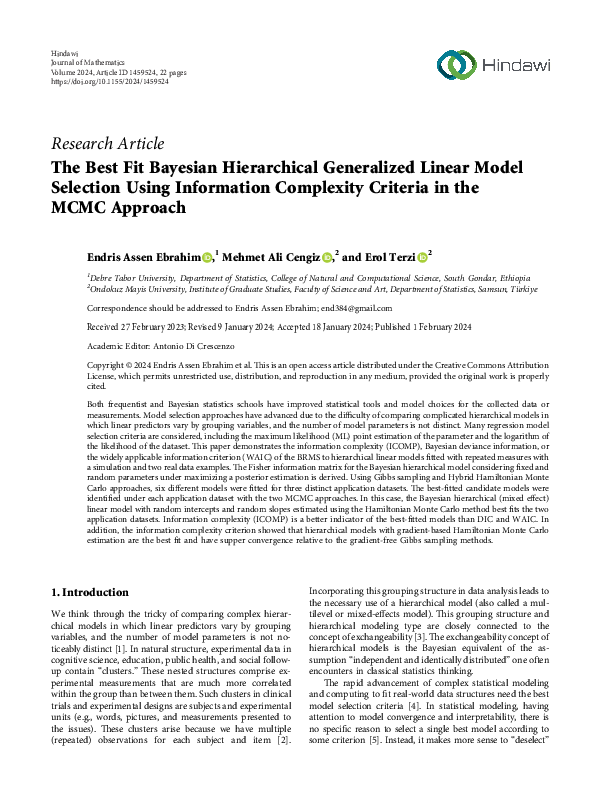 (PDF) The Best Fit Bayesian Hierarchical Generalized Linear Model ...