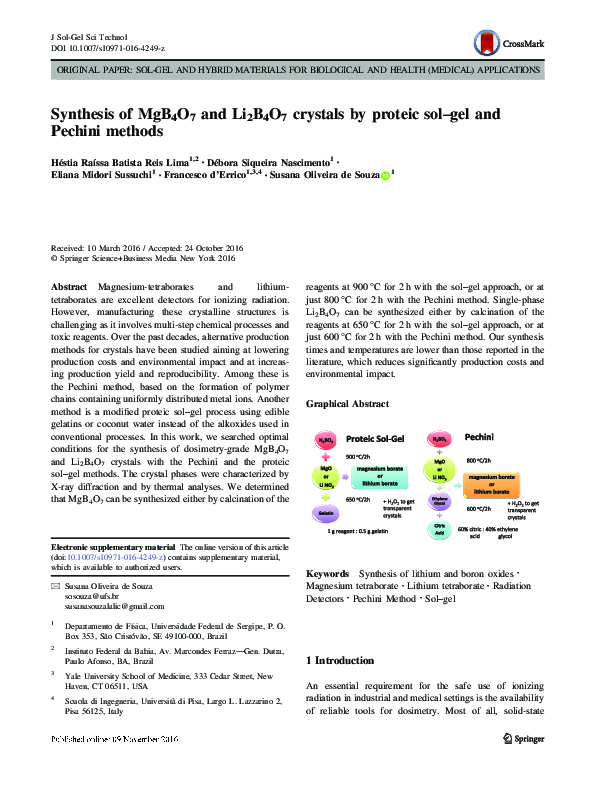 (PDF) Synthesis of MgB4O7 and Li2B4O7 crystals by proteic sol–gel and ...