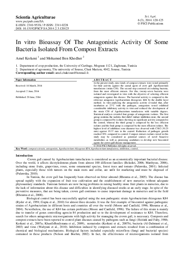 (PDF) In vitro Bioassay Of The Antagonistic Activity Of Some Bacteria ...