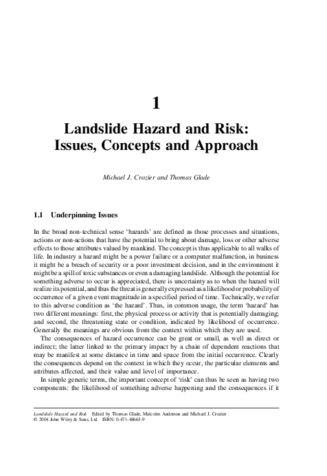 (PDF) Landslide Hazard and Risk