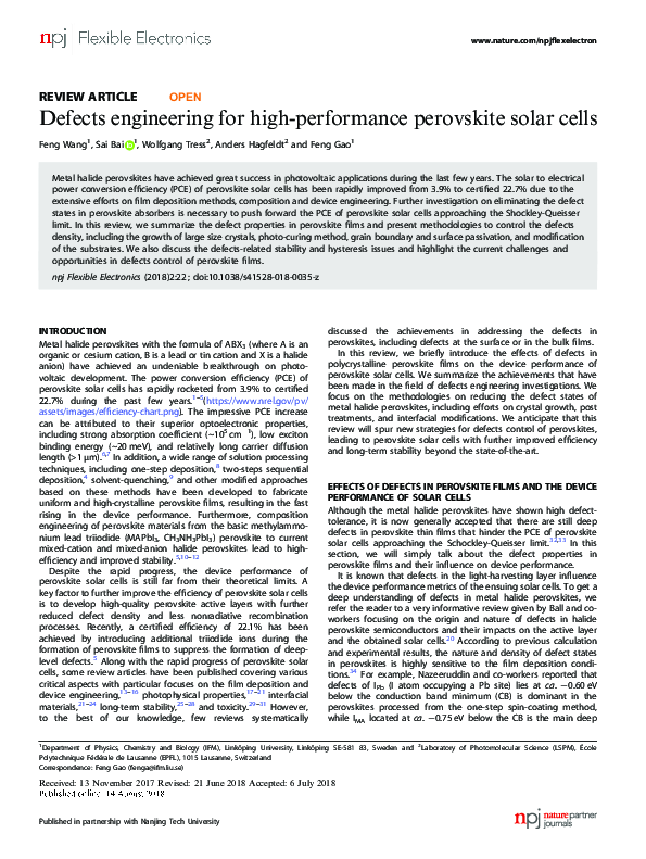 (PDF) Defects engineering for high-performance perovskite solar cells