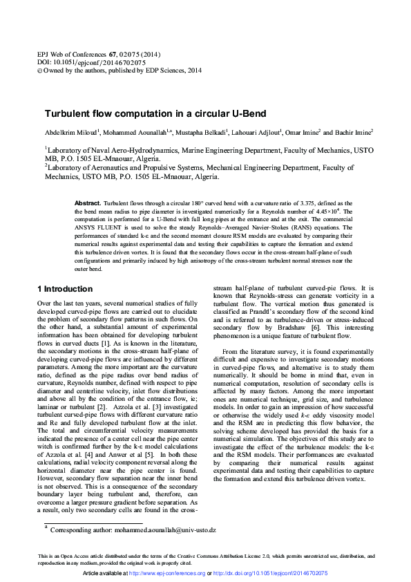 (PDF) Turbulent flow computation in a circular U-Bend