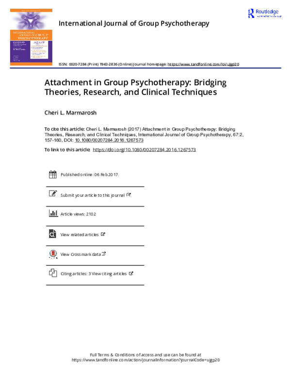 (PDF) Attachment in Group Psychotherapy Bridging Theories, Research