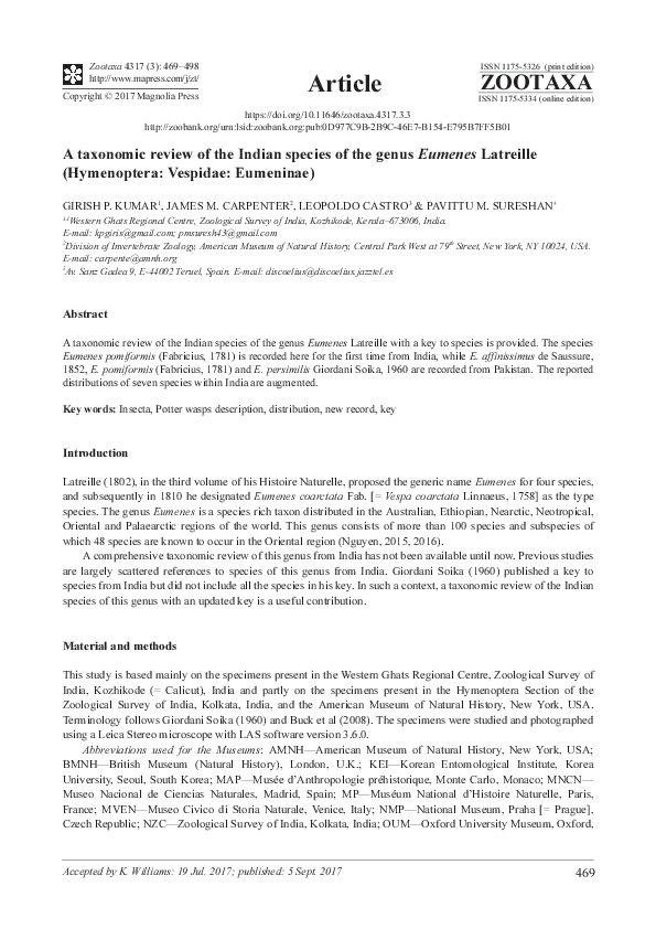 (PDF) A taxonomic review of the Indian species of the genus Eumenes ...