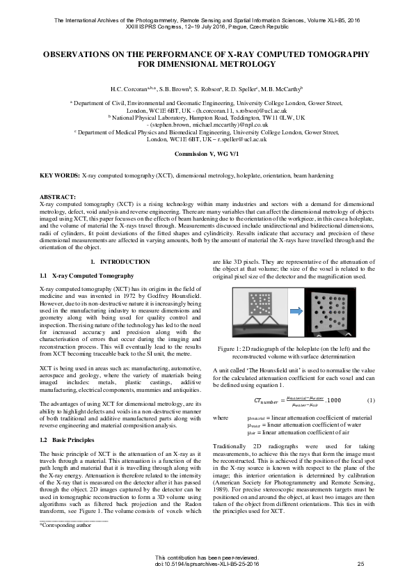 (PDF) Observations on the Performance of X-Ray Computed Tomography for ...