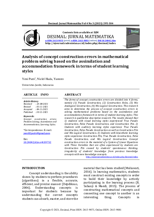 (PDF) Analysis of concept construction errors in mathematical problem ...