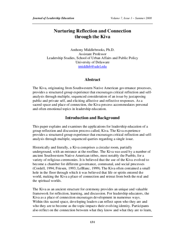 (PDF) Nurturing Reflection and Connection through the Kiva