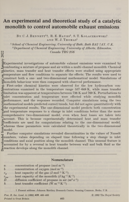 (PDF) An experimental and theoretical study of a catalytic monolith to ...