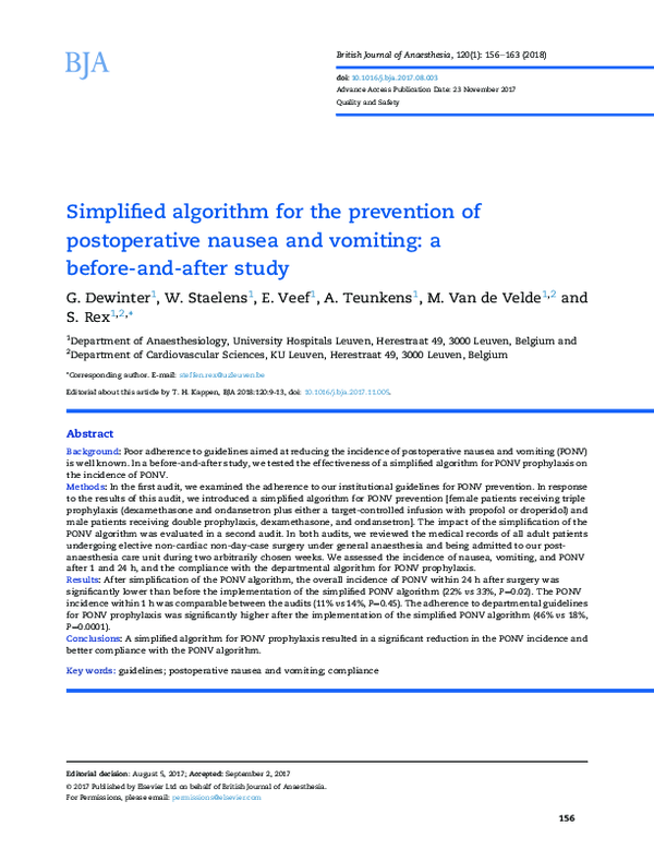 (PDF) Simplified algorithm for the prevention of postoperative nausea ...