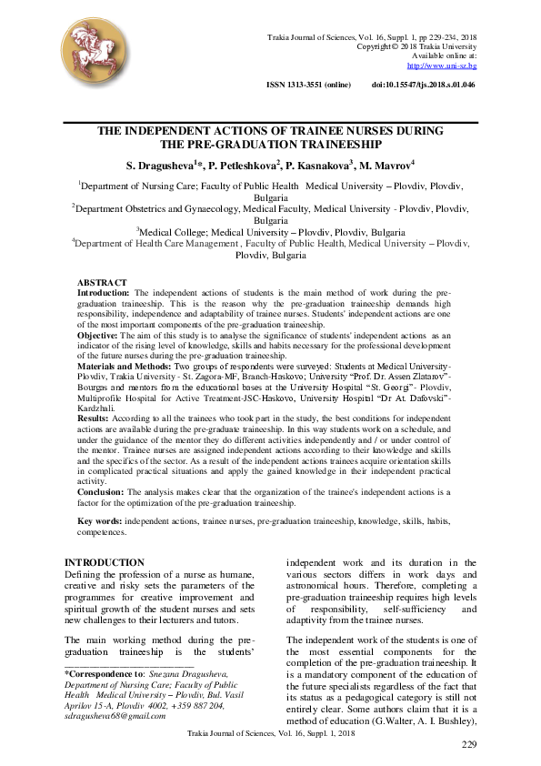 (PDF) The independent actions of trainee nurses during the pre ...