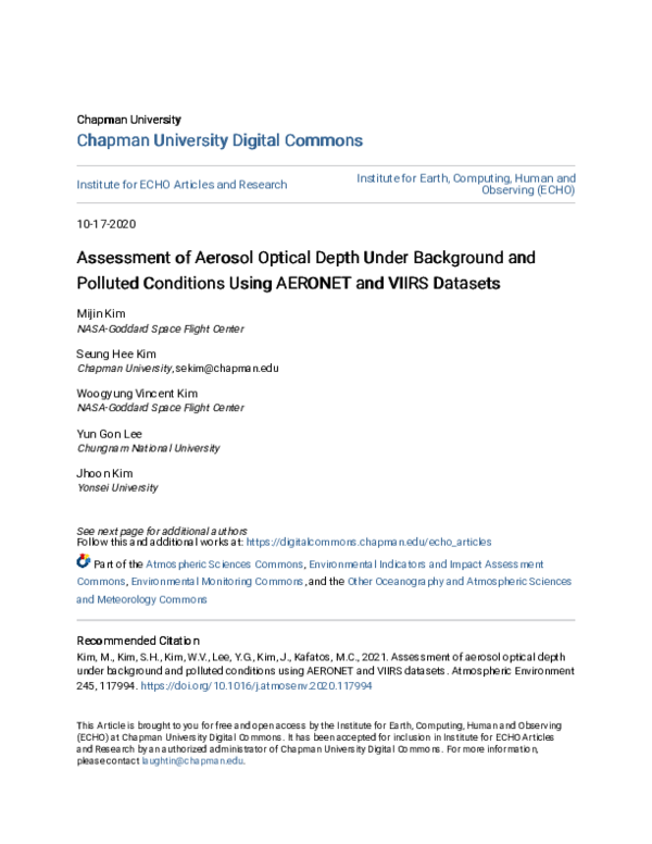 (PDF) Assessment of Aerosol optical depth under background and polluted ...