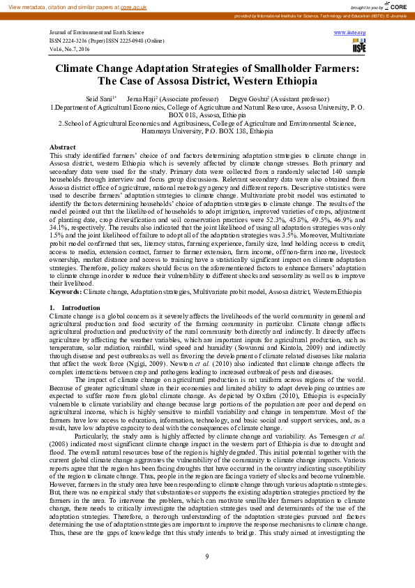 (PDF) Climate Change Adaptation Strategies of Smallholder Farmers: The ...
