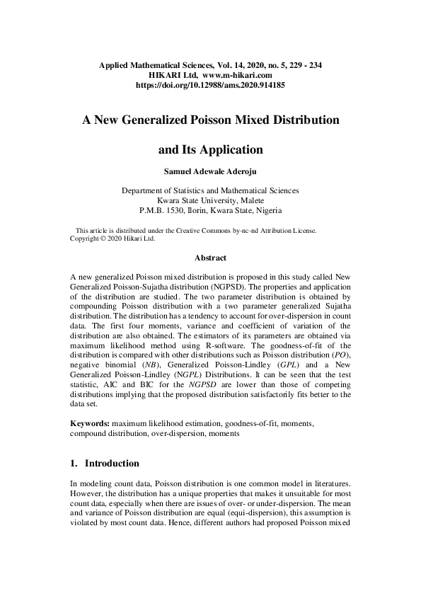 (PDF) A new generalized Poisson mixed distribution and its application