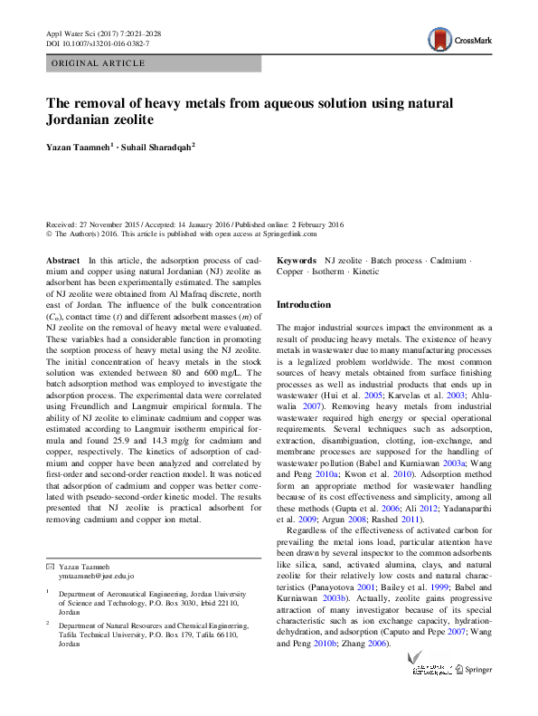 (PDF) The removal of heavy metals from aqueous solution using natural ...