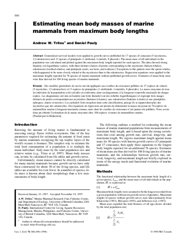 (PDF) Estimating mean body masses of marine mammals from maximum body ...