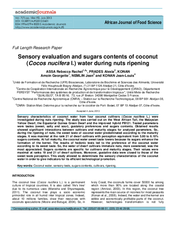 (PDF) Sensory evaluation and sugars contents of coconut (Cocos nucifera ...