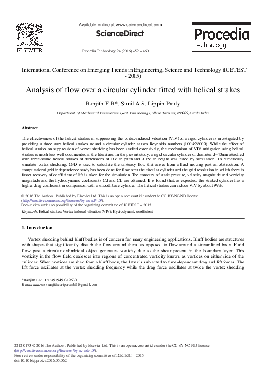 (PDF) Analysis of Flow over a Circular Cylinder Fitted with Helical Strakes