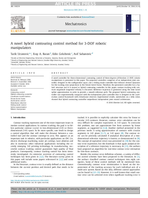 (PDF) A novel hybrid contouring control method for 3-DOF robotic ...