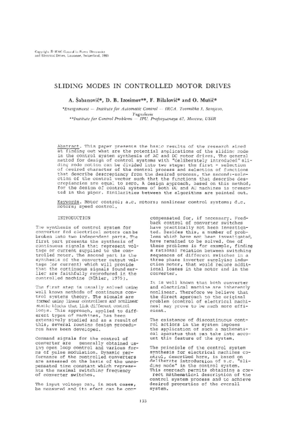 (PDF) Sliding Modes in Controlled Motor Drives Asif Sabanovic
