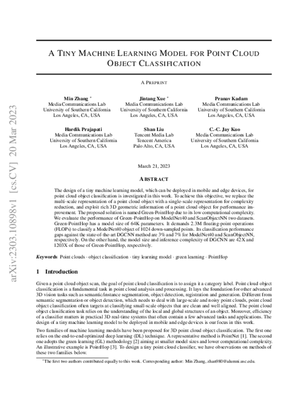 (PDF) A Tiny Machine Learning Model for Point Cloud Object Classification