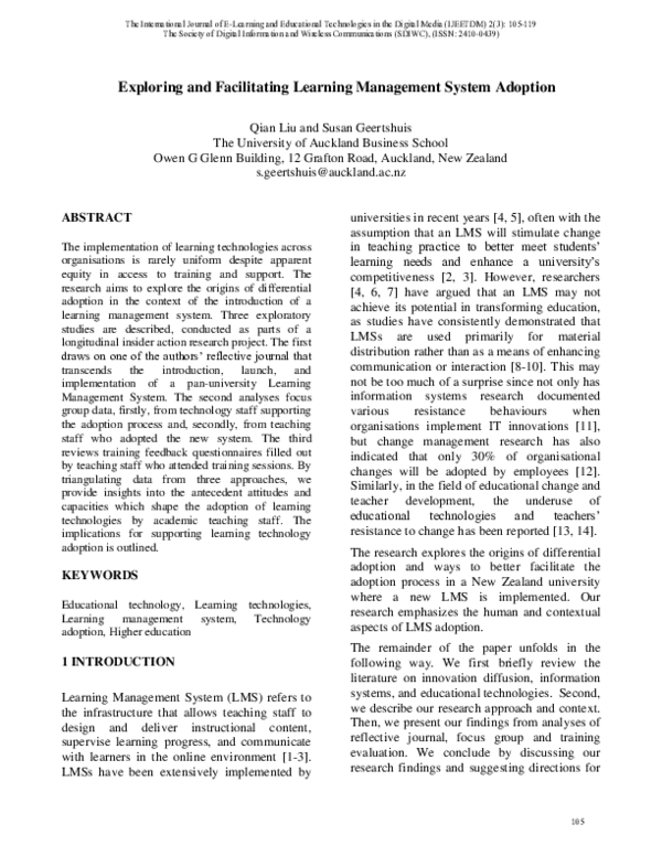 (PDF) Exploring and Facilitating Learning Management System Adoption