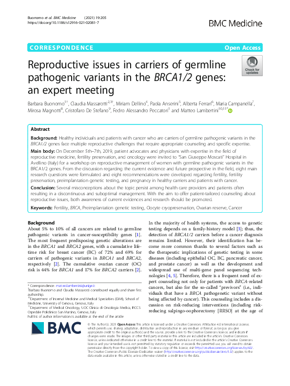 (PDF) Reproductive issues in carriers of germline pathogenic variants ...