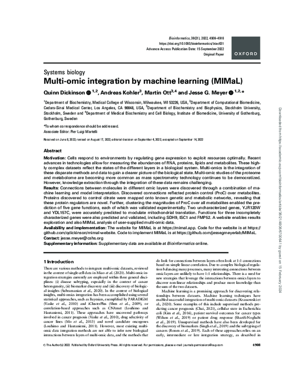 (PDF) Multi-omic integration by machine learning (MIMaL)