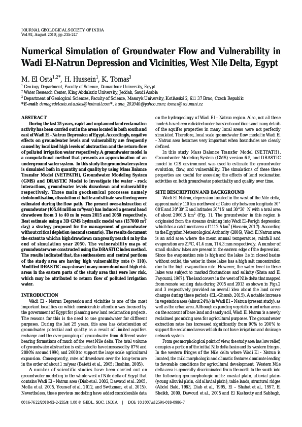 (PDF) Numerical Simulation of Groundwater Flow and Vulnerability in ...