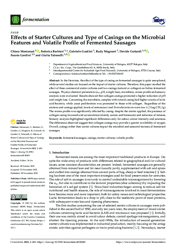 (PDF) Effects of Starter Cultures and Type of Casings on the Microbial ...