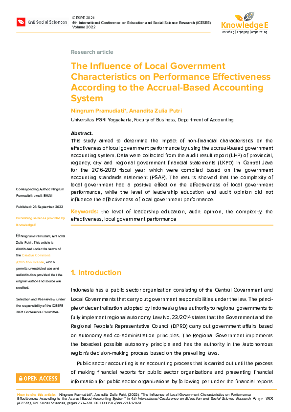 (PDF) The Influence of Local Government Characteristics on Performance ...