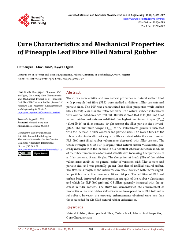 (PDF) Cure Characteristics and Mechanical Properties of Pineapple Leaf ...