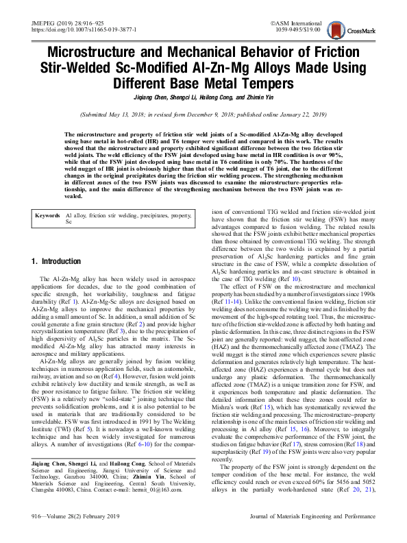 (PDF) Microstructure and Mechanical Behavior of Friction Stir Welded ...
