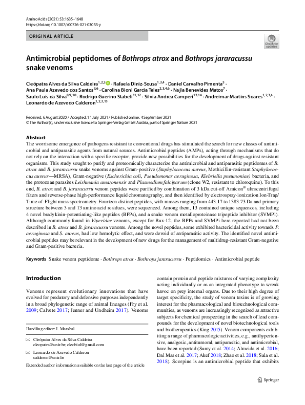(PDF) Antimicrobial peptidomes of Bothrops atrox and Bothrops ...