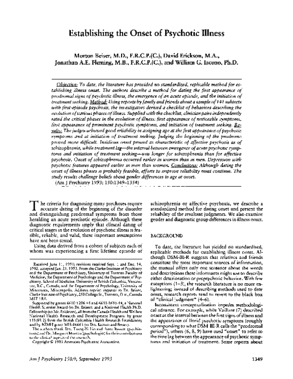 (PDF) Establishing the onset of psychotic illness