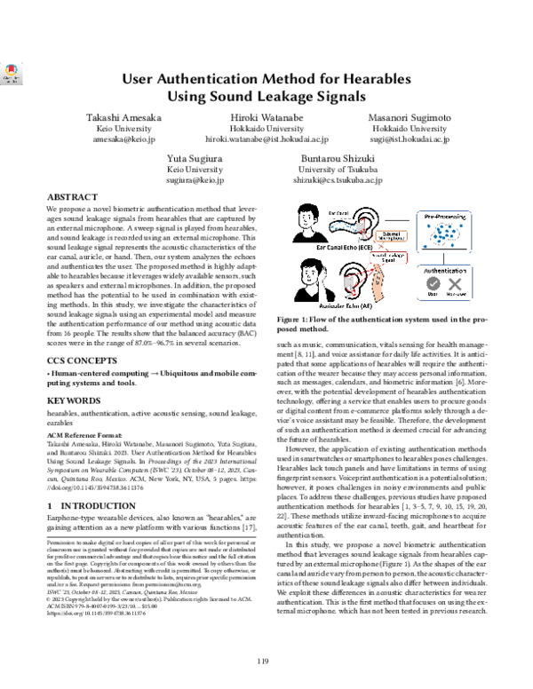 (PDF) User Authentication Method for Hearables Using Sound Leakage Signals