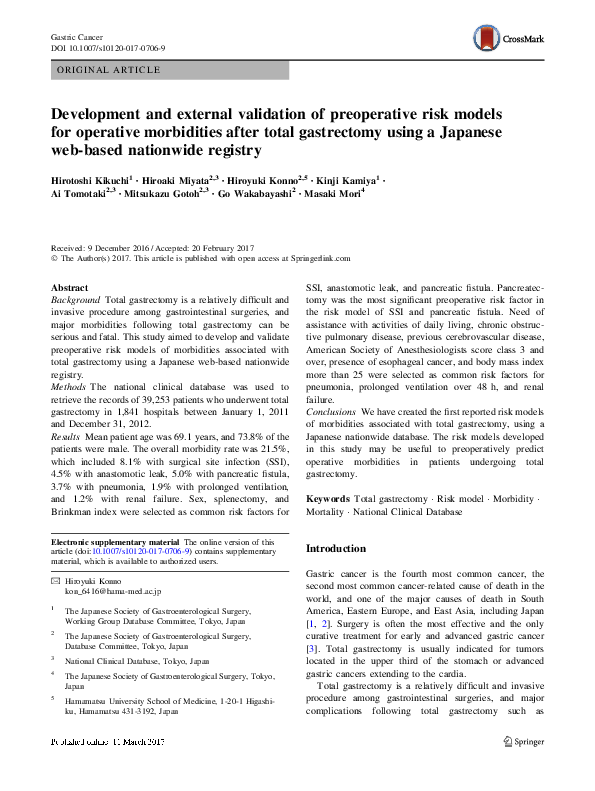 (PDF) Development and external validation of preoperative risk models ...