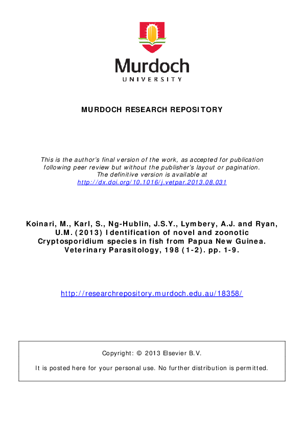 (PDF) Identification of novel and zoonotic Cryptosporidium species in ...
