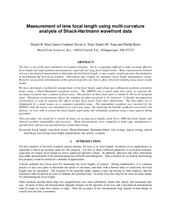 (PDF) Measurement of lens focal length using multicurvature analysis of ...