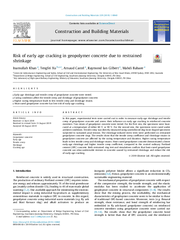(PDF) Risk of early age cracking in geopolymer concrete due to ...