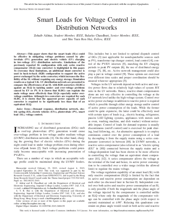 (PDF) Smart Loads for Voltage Control in Distribution Networks