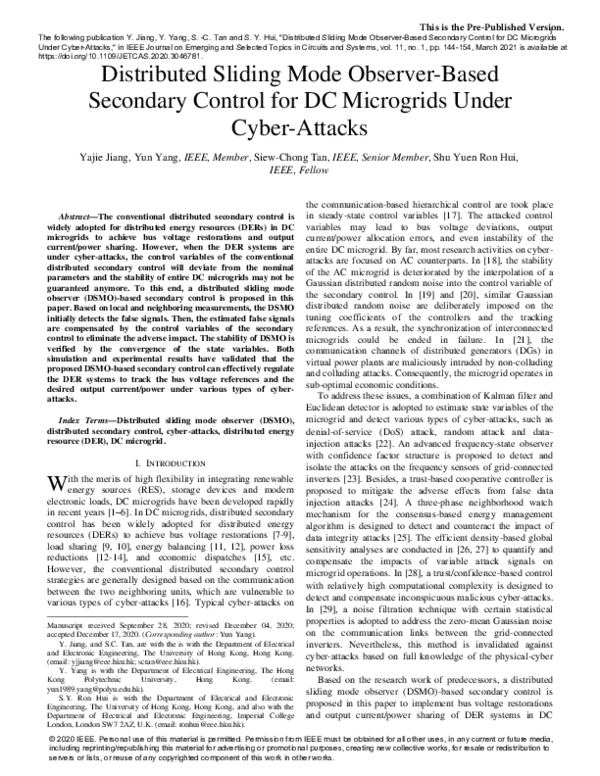 (PDF) Distributed Sliding Mode Observer-Based Secondary Control for DC ...