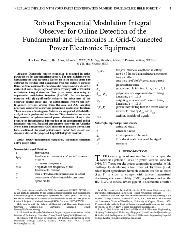 (PDF) Exponential Modulation Integral Observer for Online Detection of ...