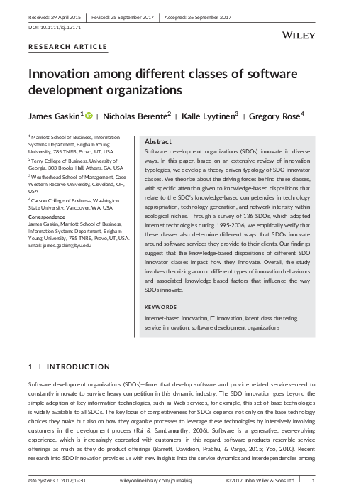 (PDF) Innovation among different classes of software development ...