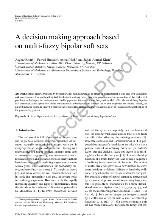 (PDF) A decision making approach based on multi-fuzzy bipolar soft sets