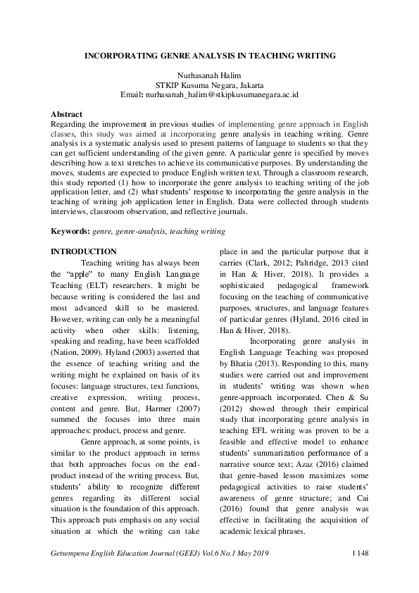 (PDF) Incorporating Genre Analysis in Teaching Writing