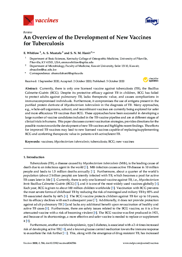 (PDF) An Overview of the Development of New Vaccines for Tuberculosis