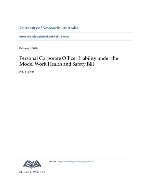 (PDF) Personal Corporate Officer Liability under the Model Work Health ...