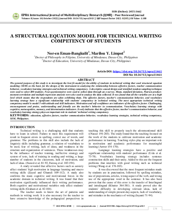 (PDF) A Structural Equation Model for Technical Writing Competency of ...