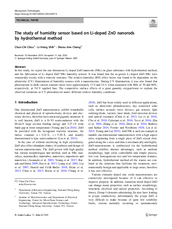 (PDF) The study of humidity sensor based on Li-doped ZnO nanorods by ...